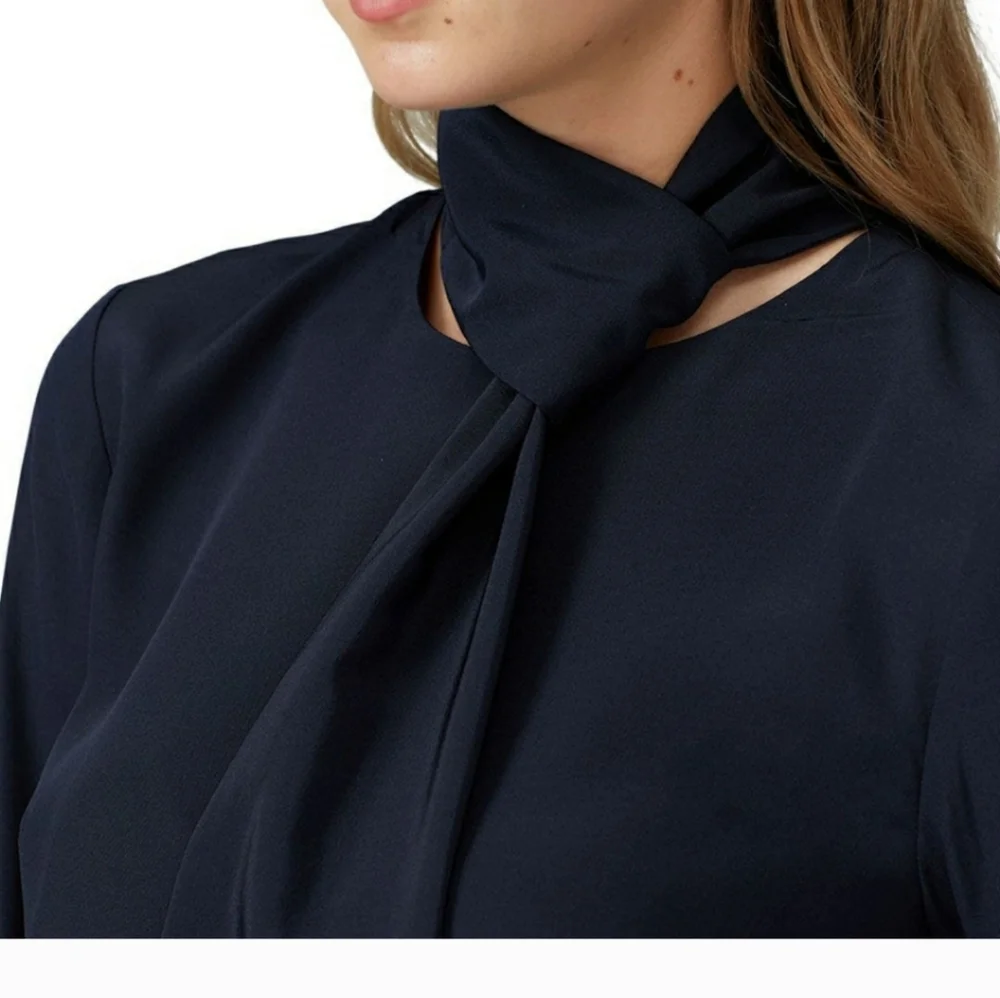Tibi Navy Silk Tie Neck Dress Sz 10 - Picture 2 of 6